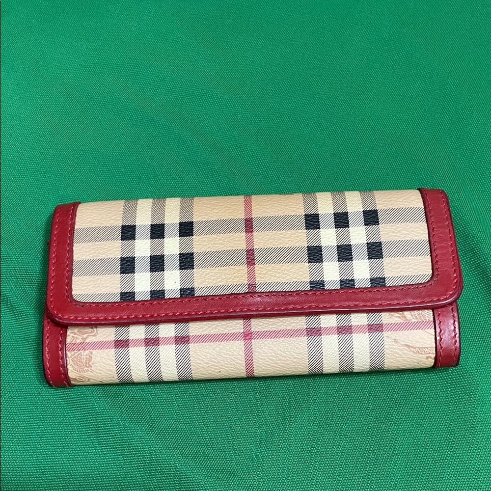 Burberry Tan and Red Plaid Wallet